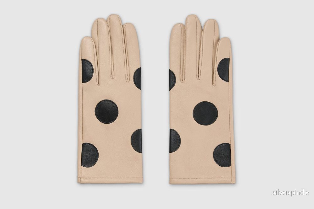 Läderhandskar - beige med svarta prickar - Bild 2