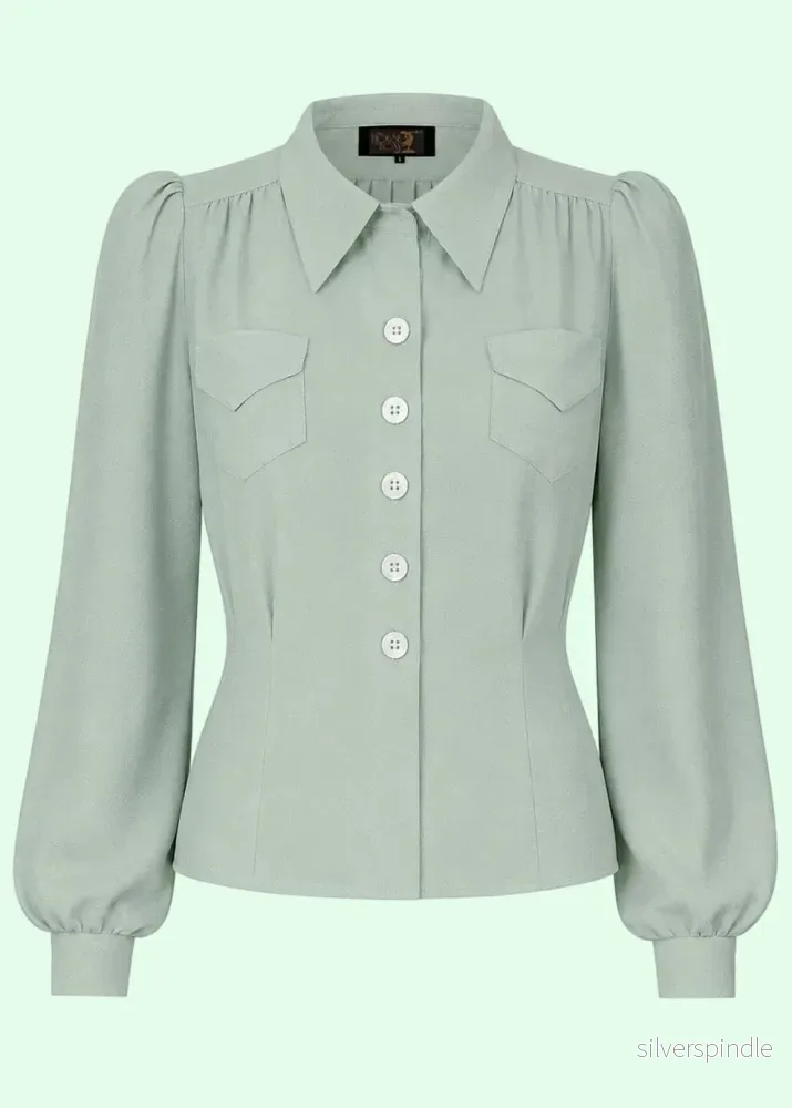 Sweetheart-skjortblus i vintagestil – ljusgrönt
