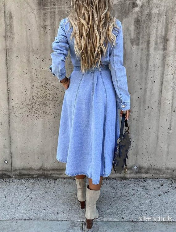 Sophie | Elegant Midiklänning i Denimblandning med Utsvängd Silhuett - Bild 3