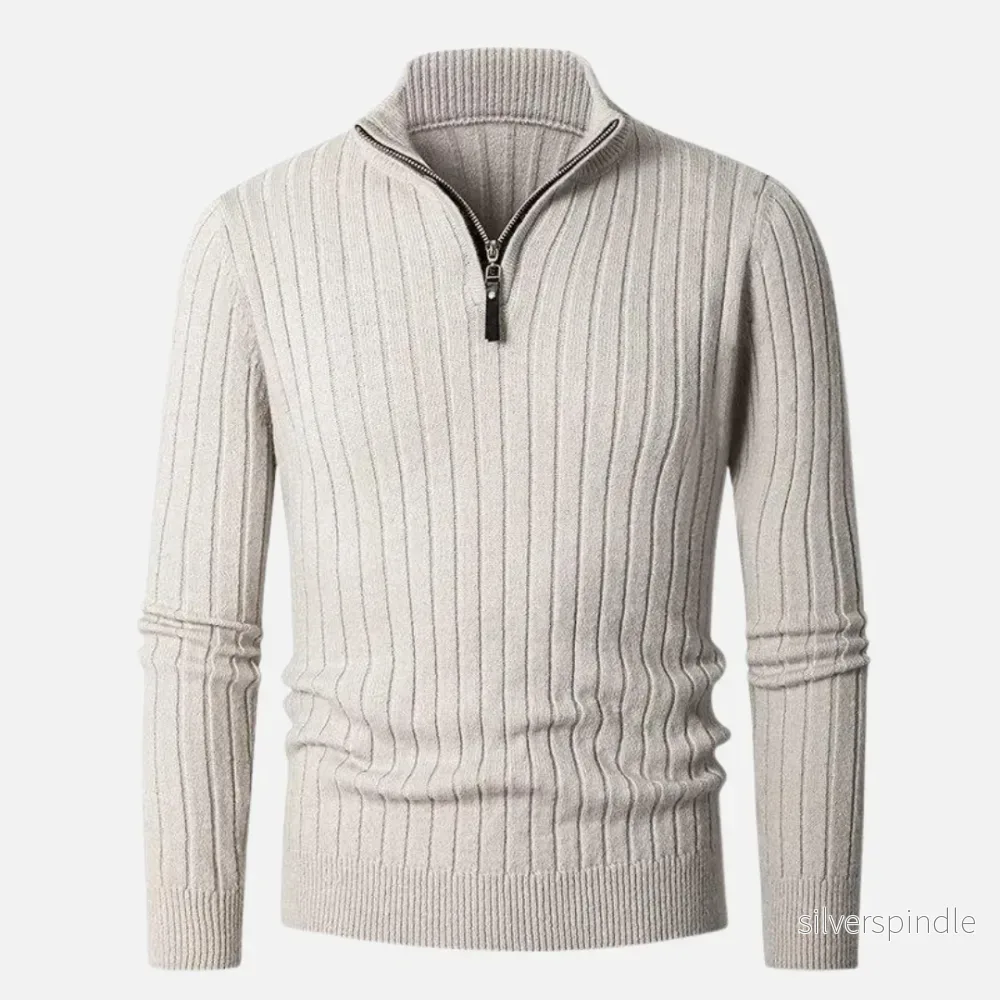 Kabeltröja | Mäns Kabelstickad Tröja med Stående Krage & Kort Dragkedja | Elegant och Värmande för Kalla Dagar Kabeltröja | Mäns Kabelstickad Tröja med Stående Krage & Kort Dragkedja | Elegant och Värmande för Kalla Dagar