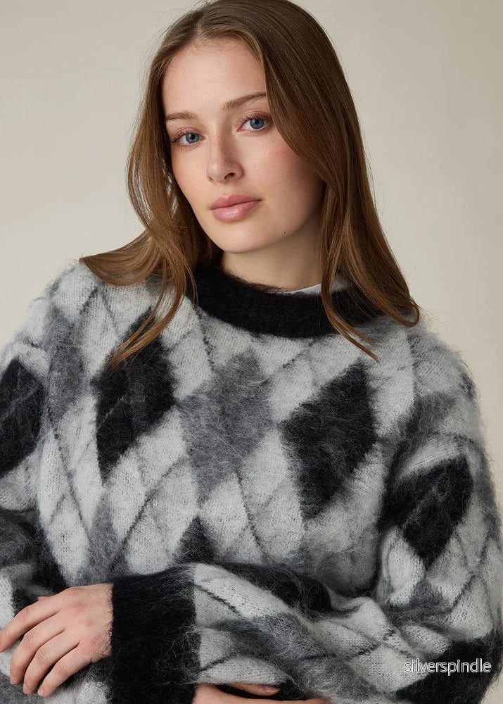 Lexington Brushed Argyle Knit Sweater Grey multi
