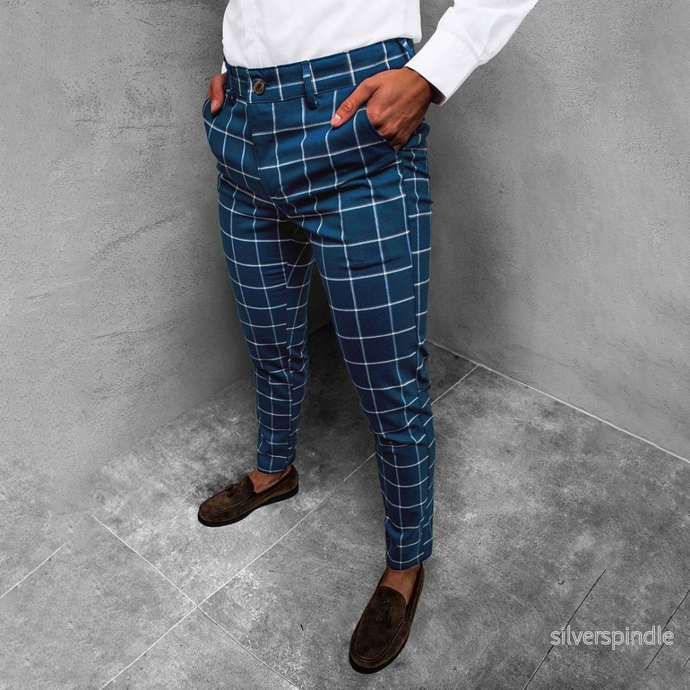 Moderna Rutiga Arbetsbyxor Herr med Slim Fit och Praktiska Fickor | Stilren Design för Mångsidig Användning - Bild 3