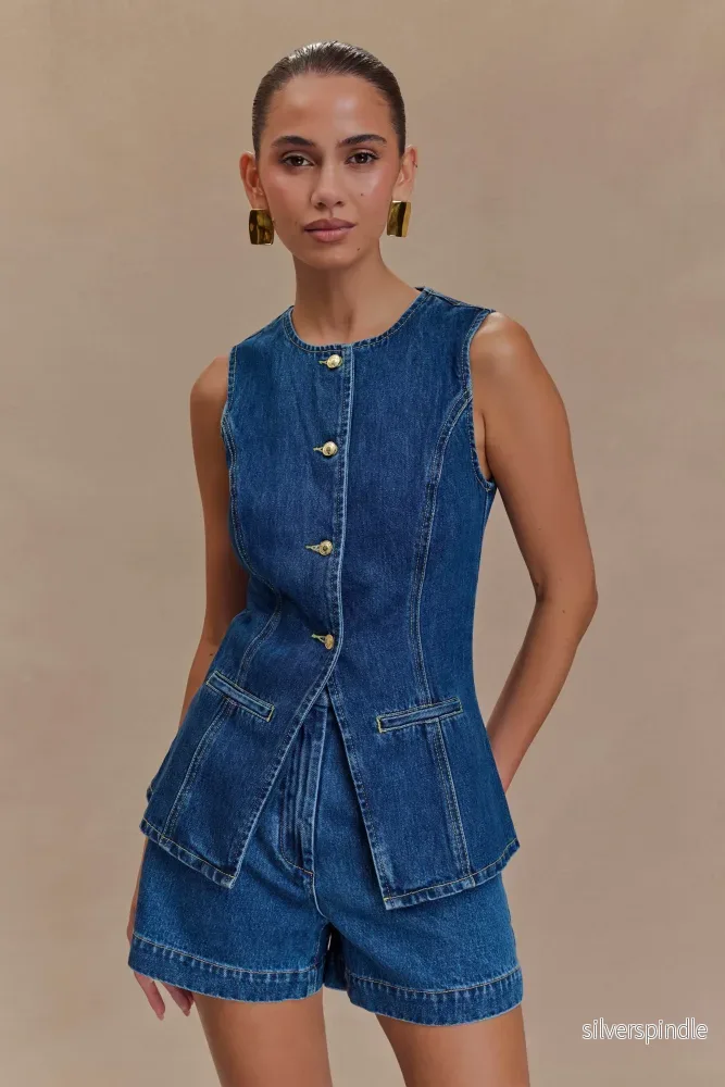 Mia | Elegant Ärmlös Denim Set med Shorts för Sommar