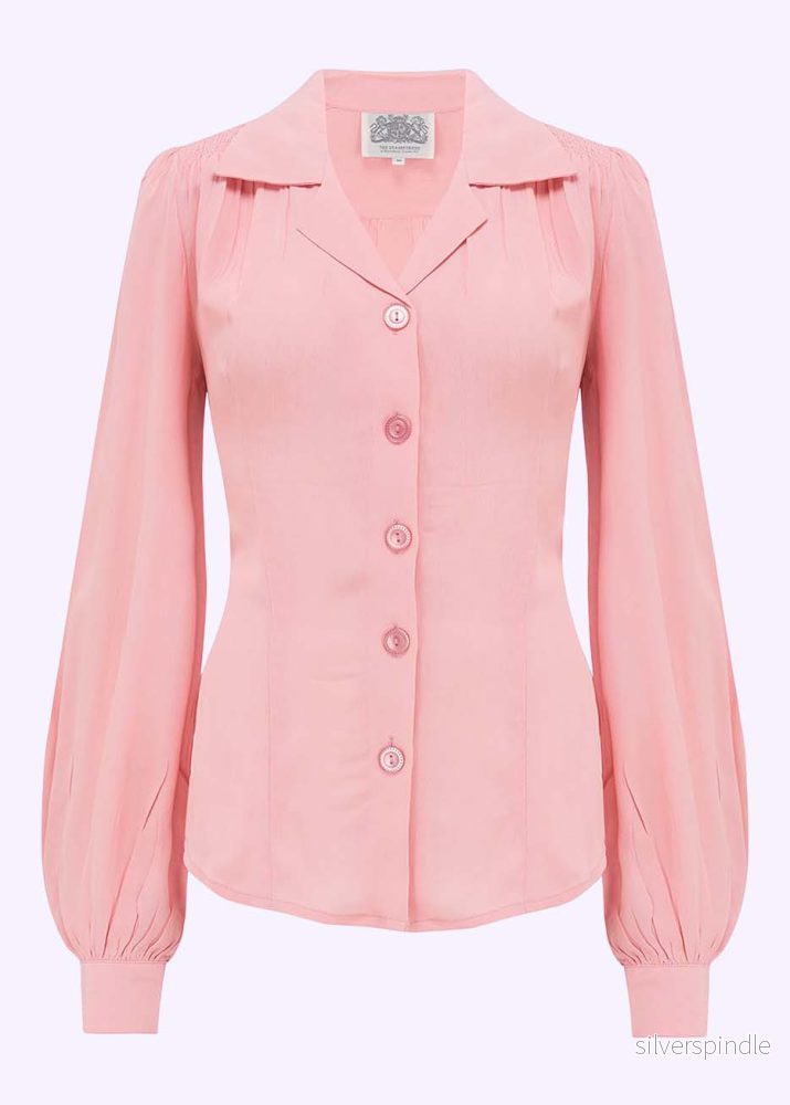 Poppy skjortablus i vintagestil – blomrosa Poppy skjortablus i vintagestil – blomrosa