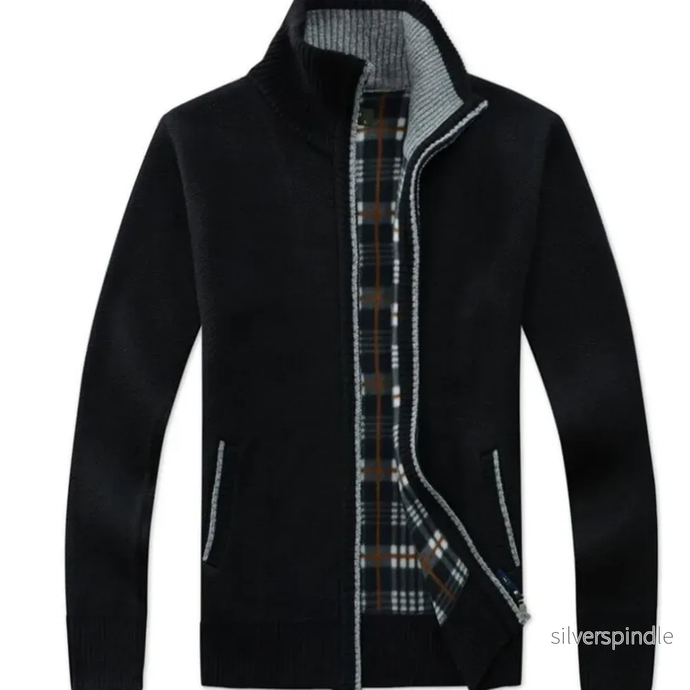 Eleganta Herrcardigan | Stickad Kofta med Hög Krage och Dragkedja | Värmande Flanellfoder för Kalla Dagar - Bild 2