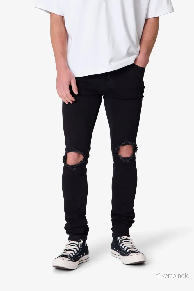 Ethan | Svart Stretch Skinny Jeans med Förlängd Innersöm för Herr