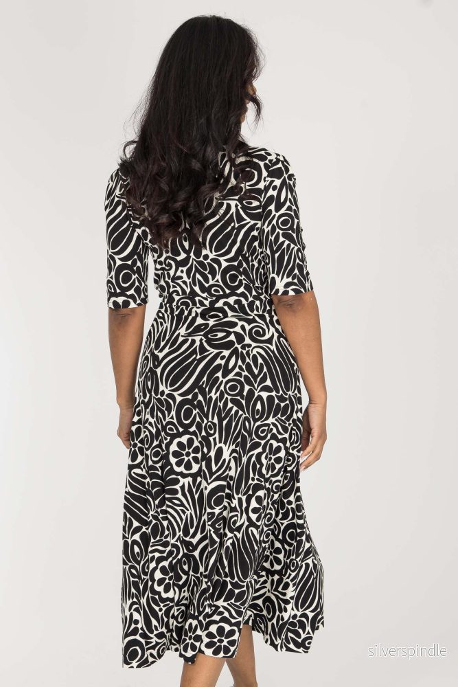 Slip-On wrap midi jersey dress - Black - Bild 3