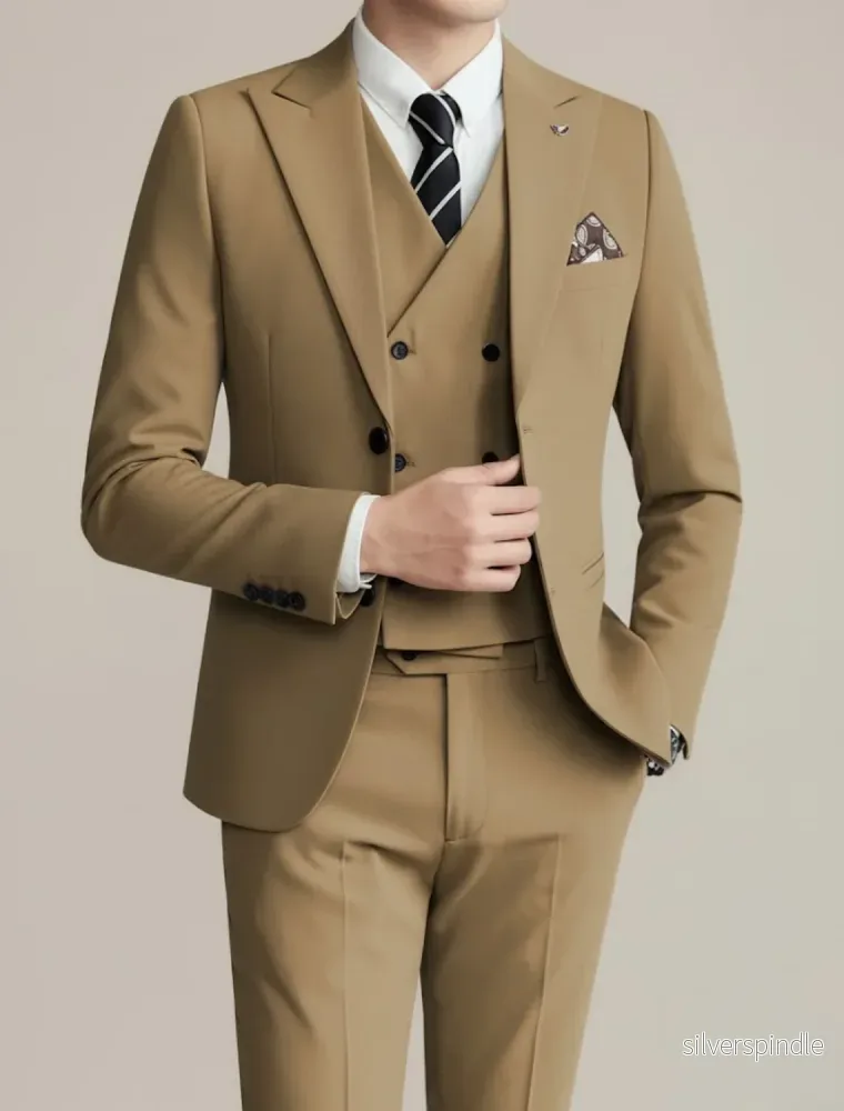 Elegant Tredelad Kostym Herr med Dubbelknäppt Design | Perfekt för Bröllop och Formella Tillfällen - Bild 3