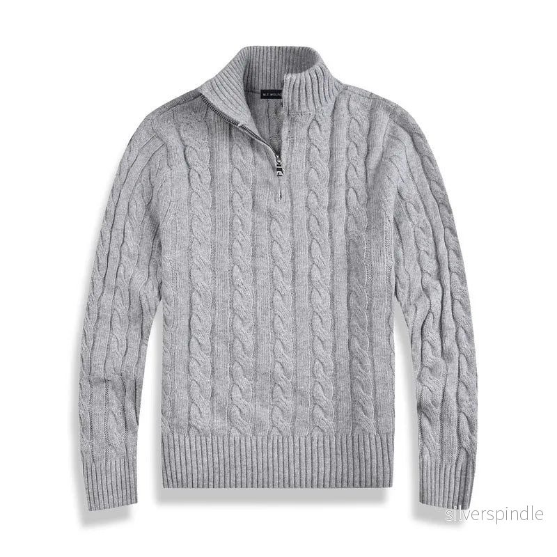 Kabelstickad Tröja med Halv Dragkedja för Män | Tidlös Design för Värme och Stil