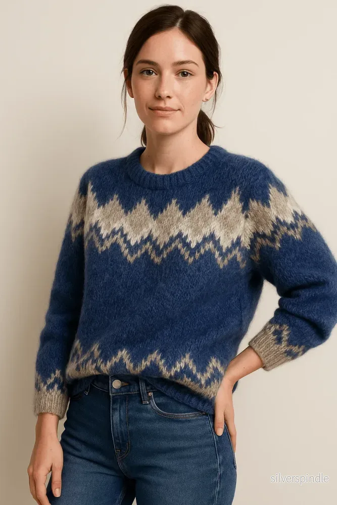 Elegant Stickad Tröja Dam med Rund Hals och Jacquarddesign | Tidlös Stil för Vardagsbruk - Bild 2
