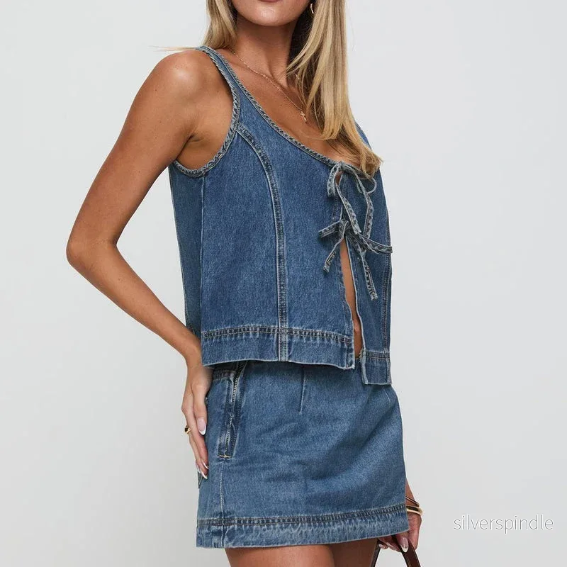 Olivia | Trendigt Vårset med Ärmlös Väst och Denimshorts - Bild 2
