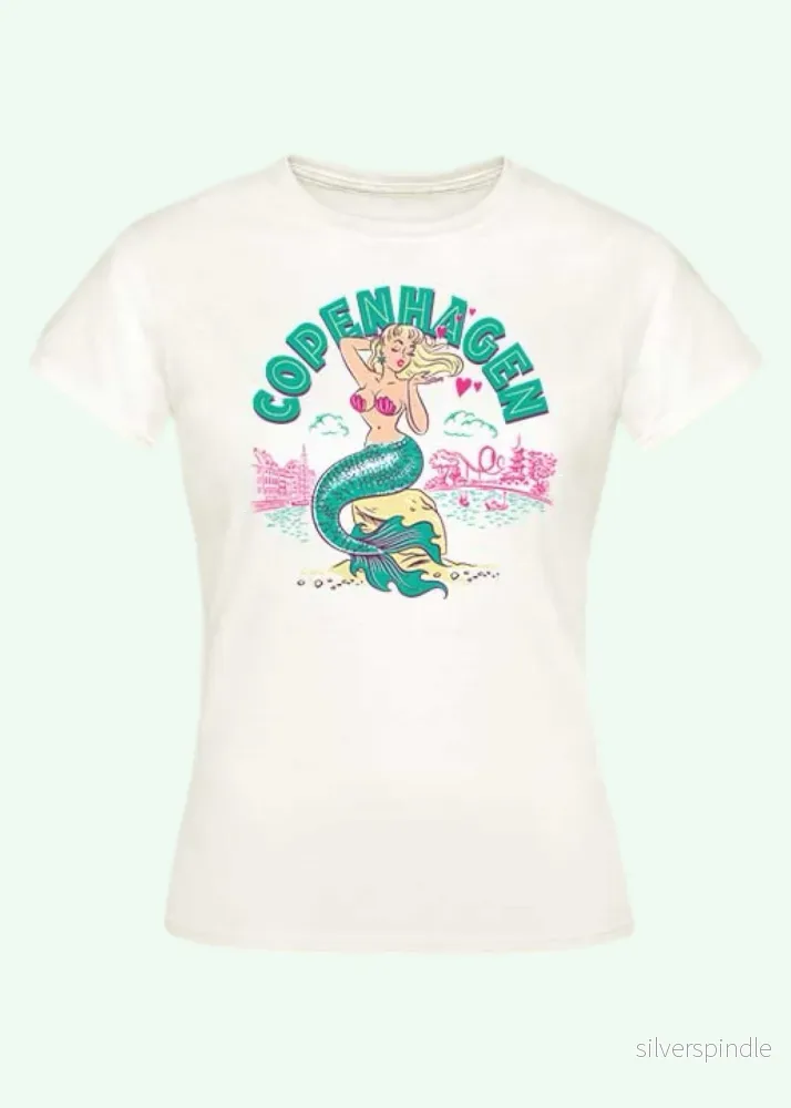 "Copenhagen" T-shirt i 1950-talsstil - creme