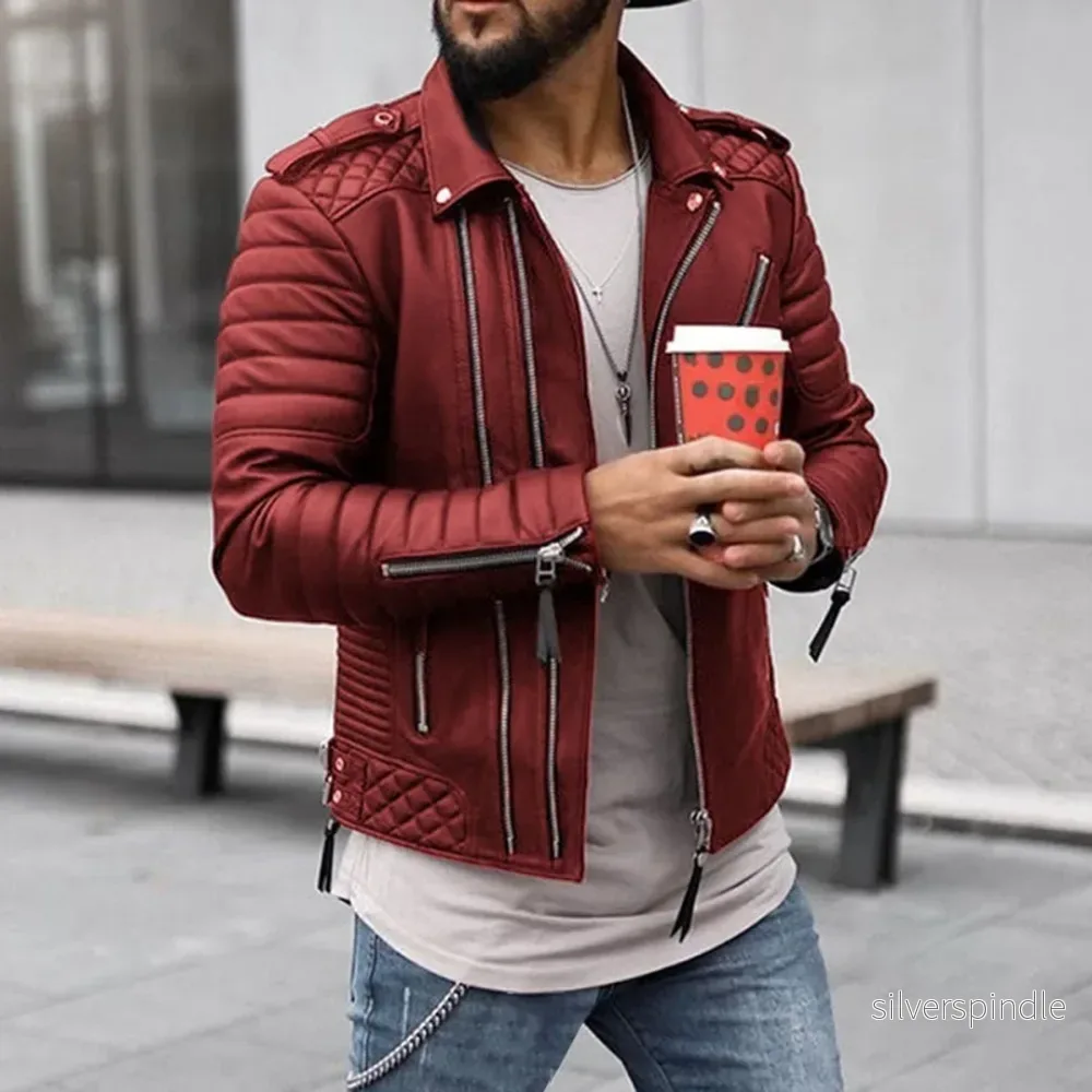 Läderbikerjacka för Män med Asymmetrisk Dragkedja | Elegant Design för Urban Stil - Bild 3