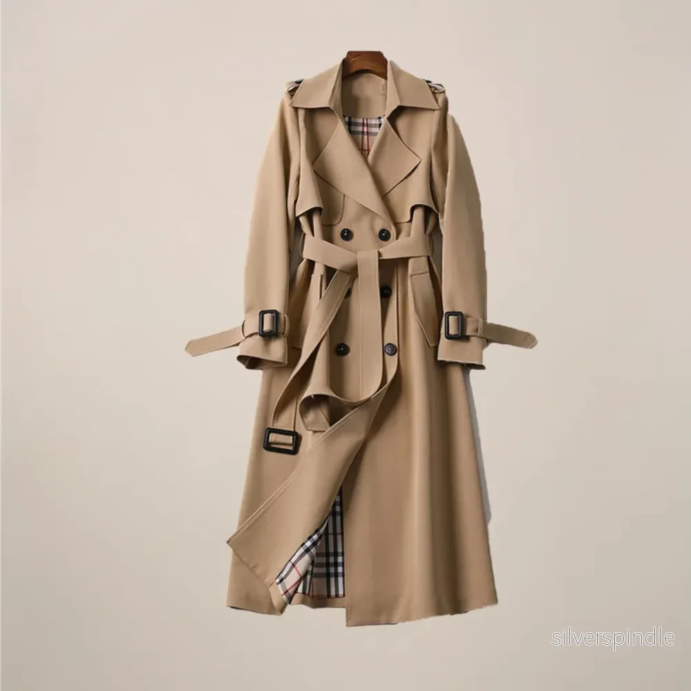 Elegant Trenchcoat | Dubbelknäppt Design med Bälte & Rutigt Foder | Tidlös Stil för Kalla Dagar - Bild 2