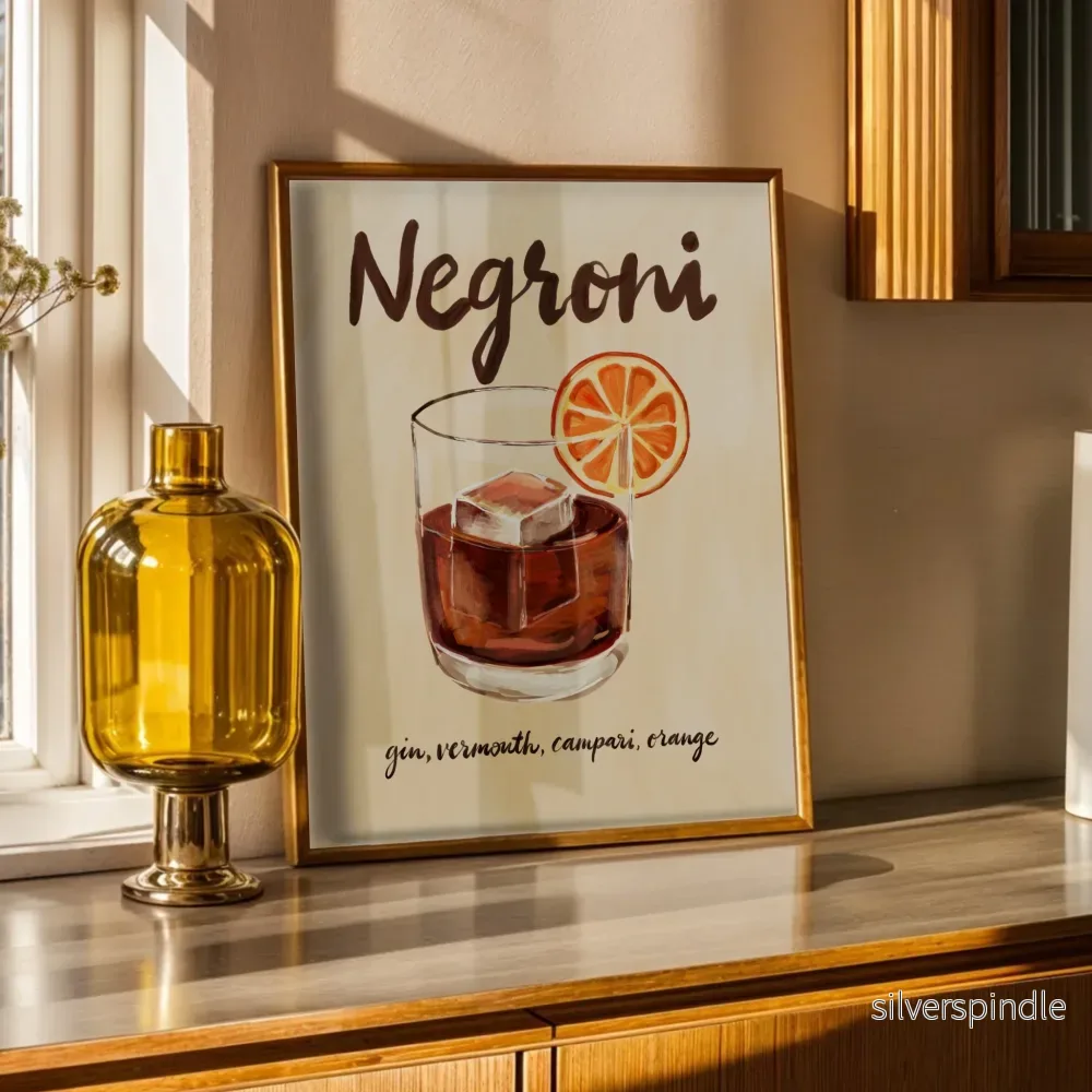 Negroni Poster – Handmålad Drinktavla för Kök & Barvagn - Bild 3