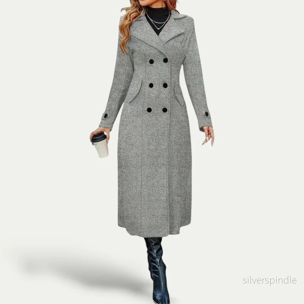 Elegant Kappa | Dubbelknäppt Longline Kappa för Kvinnor med Strukturerade Axlar | Tidlös Design för Vintermode - Bild 3