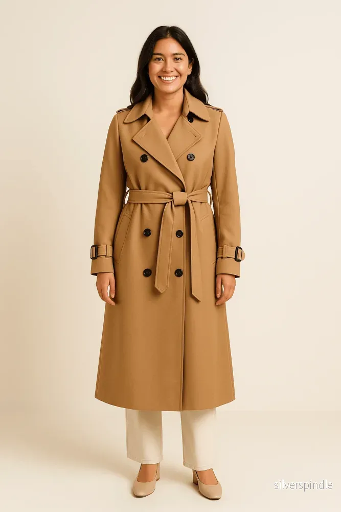 Elegant Trenchcoat | Dubbelknäppt Design med Justerbart Bälte | Tidlös Stil för Mångsidig Styling