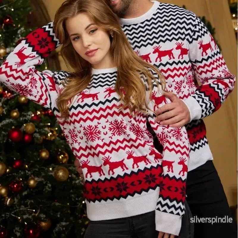 Stickad Jultröja | Jultröja med Ren- och Snöflingamönster | Mjuk och Varm för Familjefoton - Bild 2