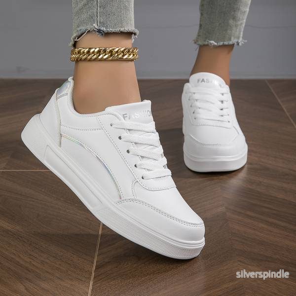 Vita Sneakers för Kvinnor med Ortopediskt Stöd och Metalliska Accenter | Elegant Design för Komfort och Stil - Bild 3