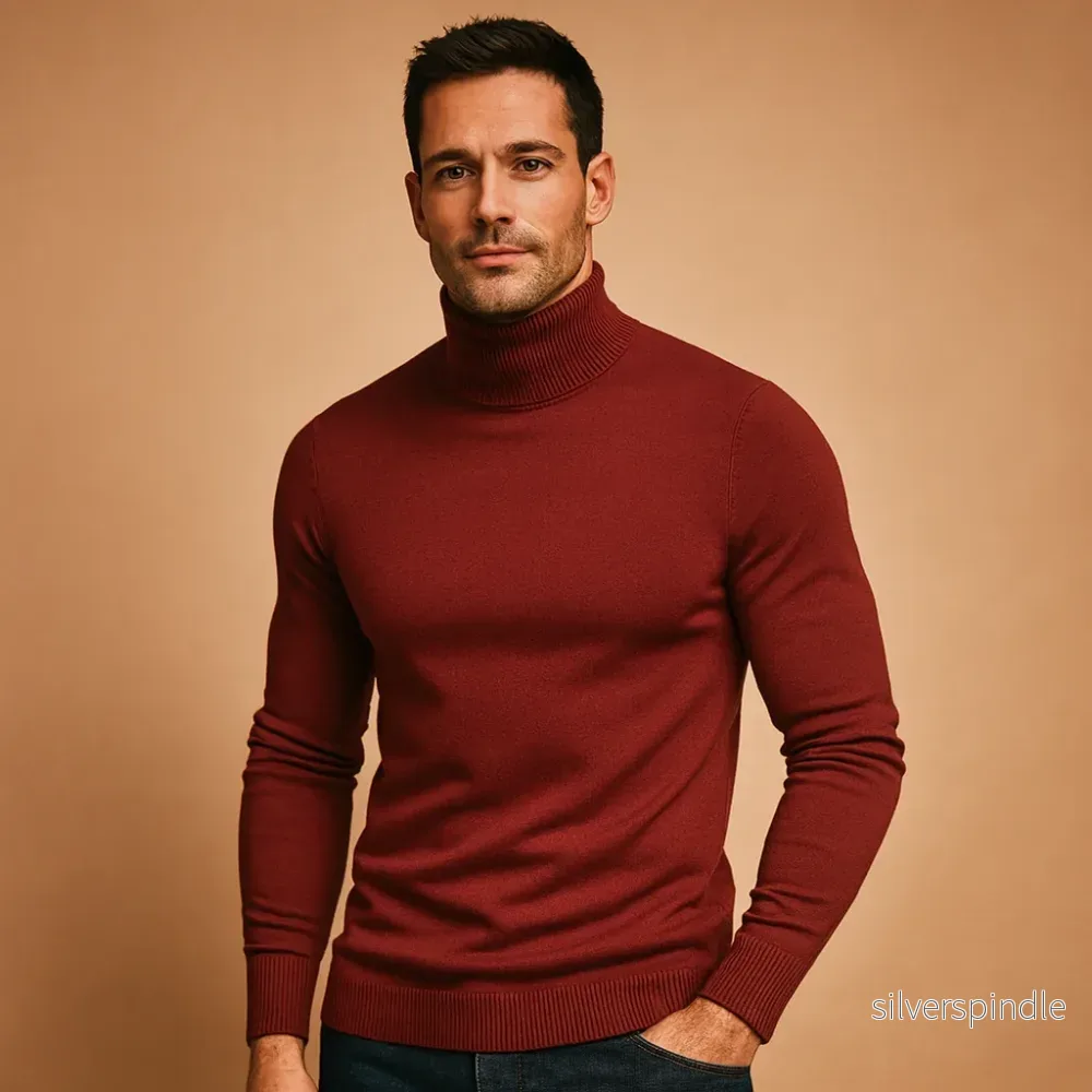 Elegant Herr Tröja | Slim Fit Rullhalströja i Mjukt Tyg för Komfort och Stil - Bild 3