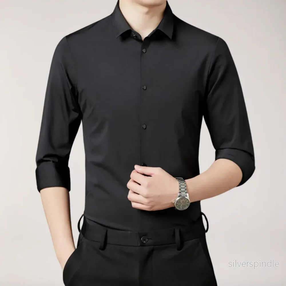 Klassisk Stretchskjorta | Slim Fit Långärmad Skjorta med Rynkbeständig Design | Bekväm och Elegant för Affär och Fritid