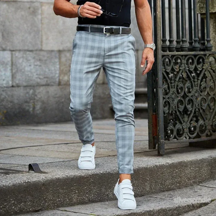Rutiga Arbetsbyxor Herr | Slim Fit Design med Tapered Ben | Mångsidig Stil för Sofistikerat Utseende - Bild 2