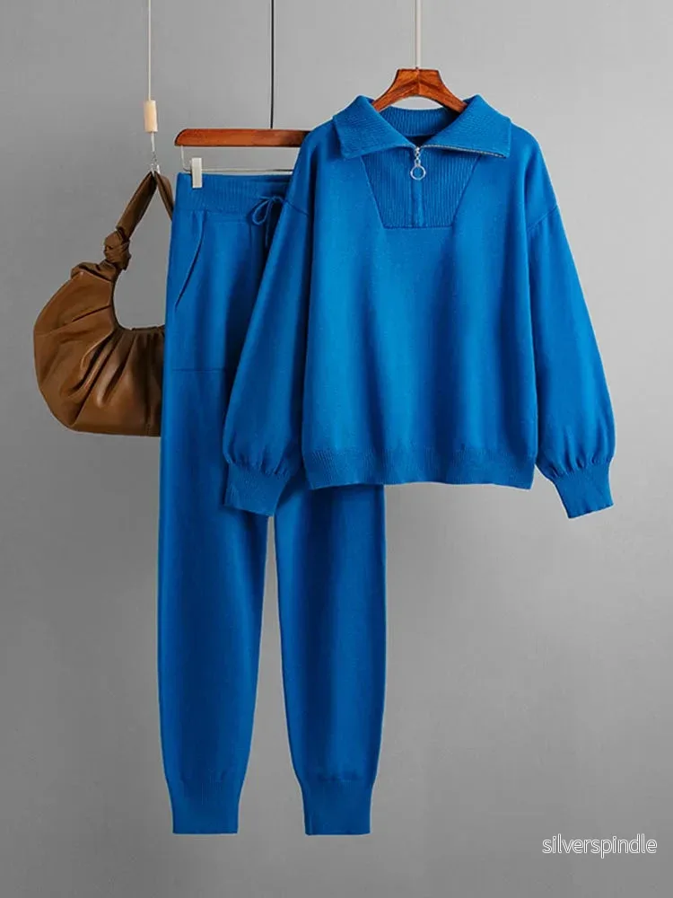 Sophie | Trendigt Stickat Loungeset med Pullover och Taperade Joggers - Bild 2