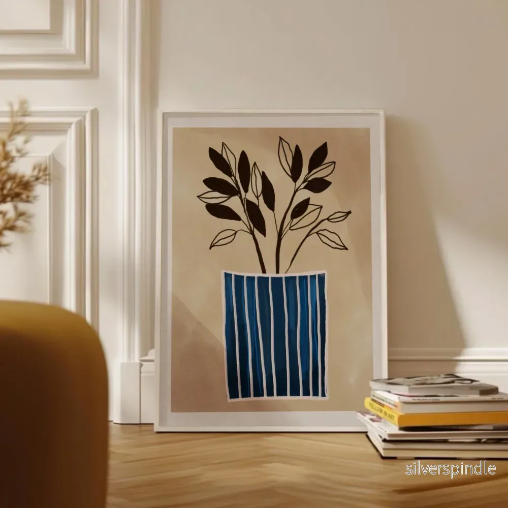 Minimalistisk botanisk poster – blårandig vas