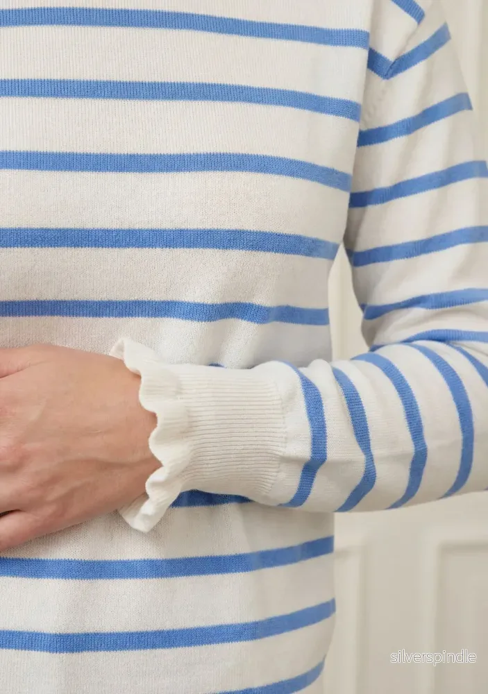 Frigga Stripe Pullover - Broken White w/Skyblue - Bild 3