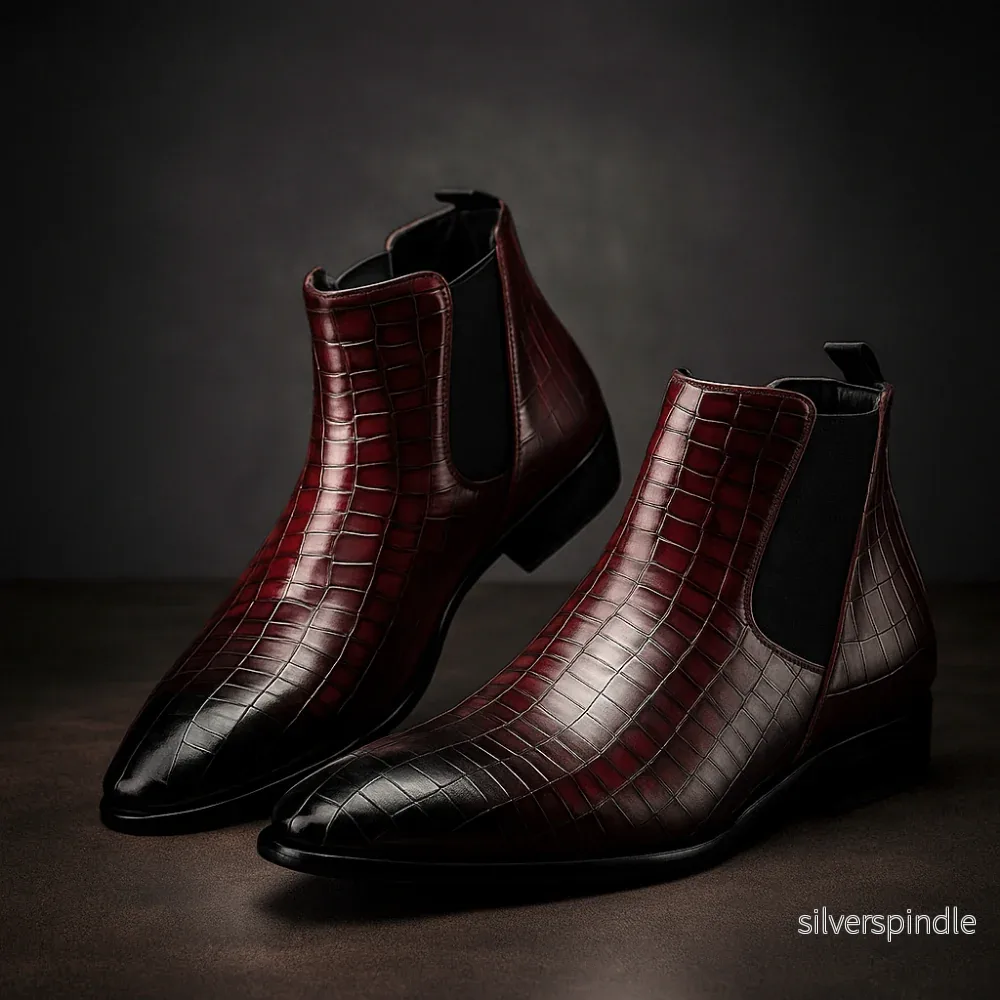 Oliver | Elegant Svart Chelsea Boots med Ormskinnsstruktur - Bild 3