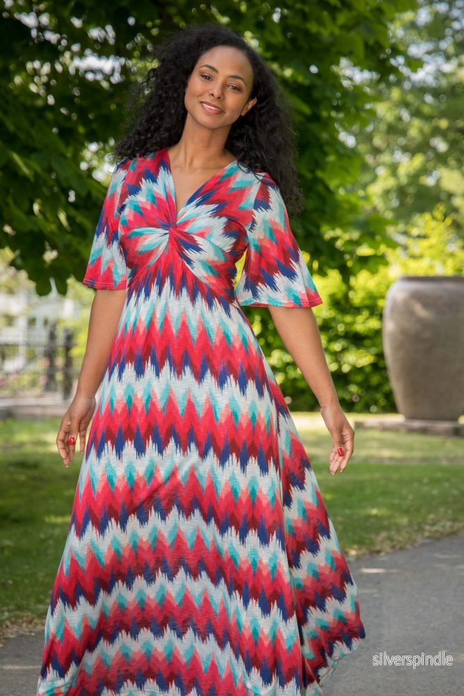 Knot draped maxi jersey dress – Blue-Pink Knot draped maxi jersey dress – Blue-Pink