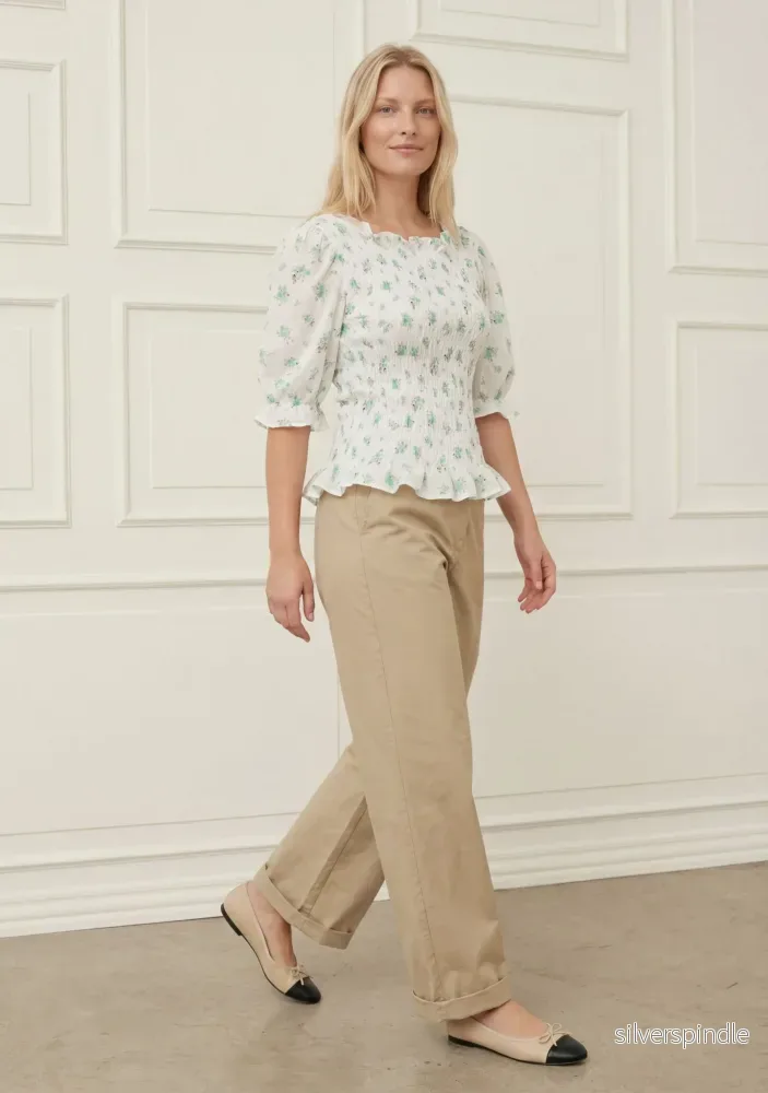 Pernille Smock Blouse - Green Flower Dream