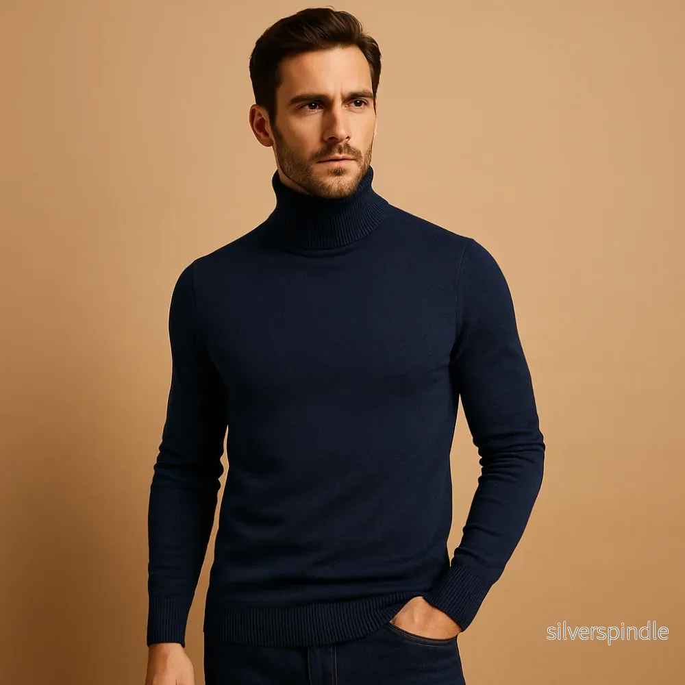 Elegant Herr Tröja | Slim Fit Rullhalströja i Mjukt Tyg för Komfort och Stil