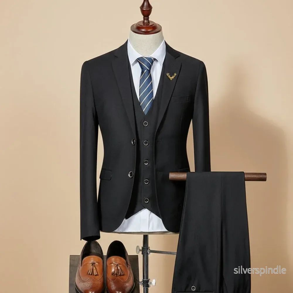 Elegant Kostymset | Slim Fit 3-delad Kostym med Väst | Perfekt för Bröllop och Formella Evenemang