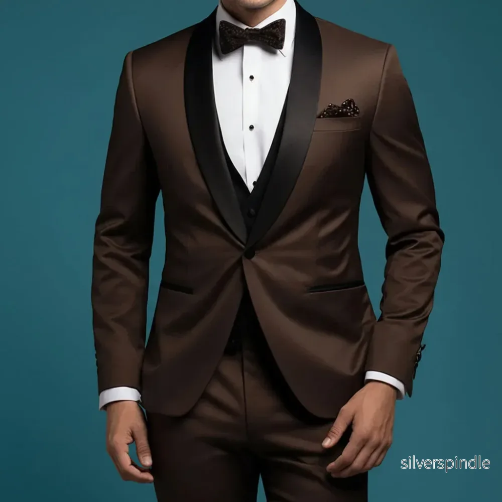 Elegant 3-delad Herr Kostym med Svart Sjalslag | Slim Fit för Bröllop och Formella Tillfällen