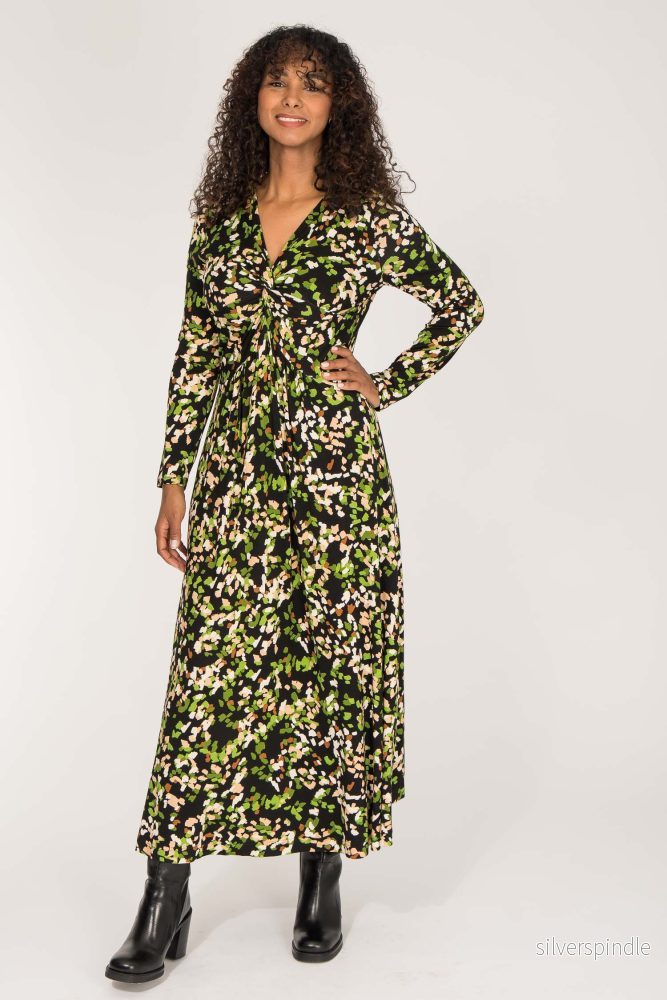 Knot draped midi jersey dress - Black printed - Bild 2