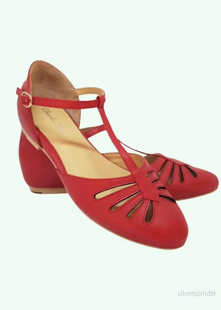 Singapore vintagestil läderskor – rött Singapore vintagestil läderskor – rött