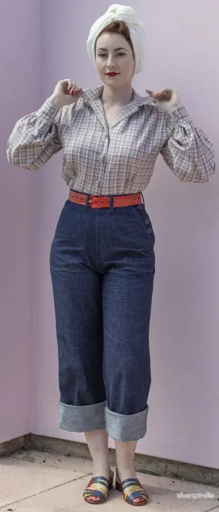 1940-tals jeans med knappar - mörkblå denim - Bild 2