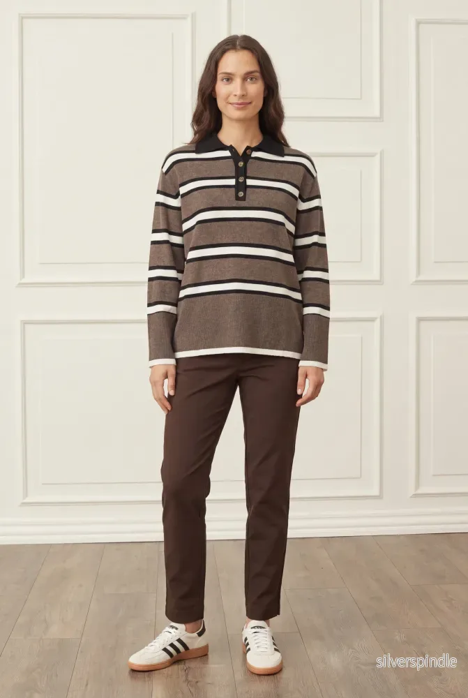 Frigga Polo Pullover - Potato Melange Stripe - Bild 3