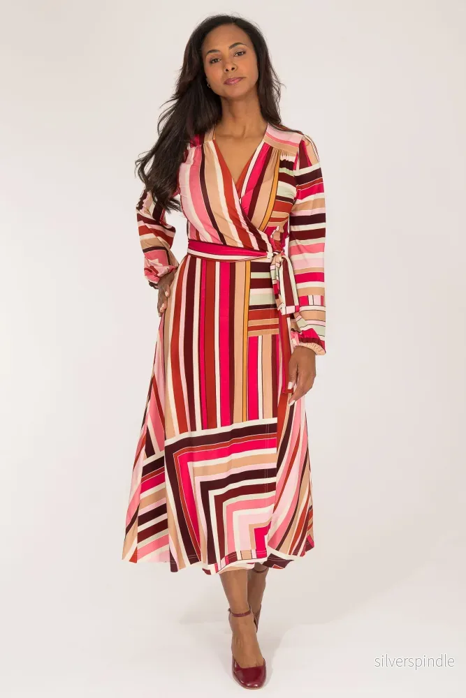 Puff sleeve midi wrap jersey dress - Pink printed - Bild 3
