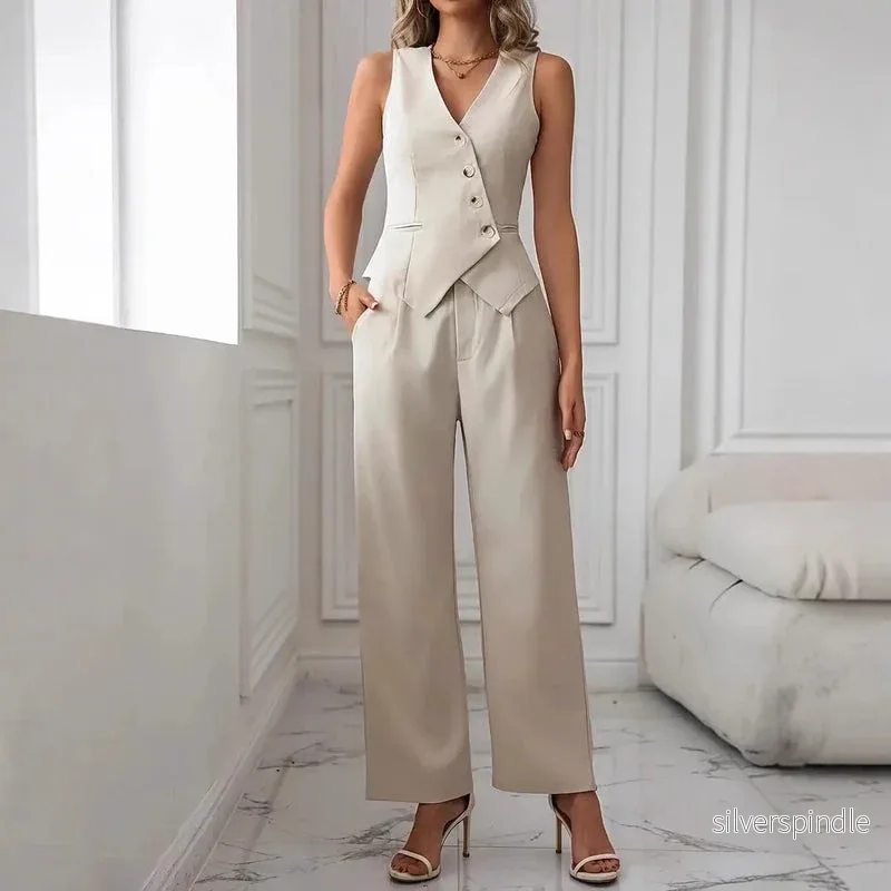 Oliver | Elegant Ärmlös Väst och Långa Byxor Set för Vårmode Oliver | Elegant Ärmlös Väst och Långa Byxor Set för Vårmode