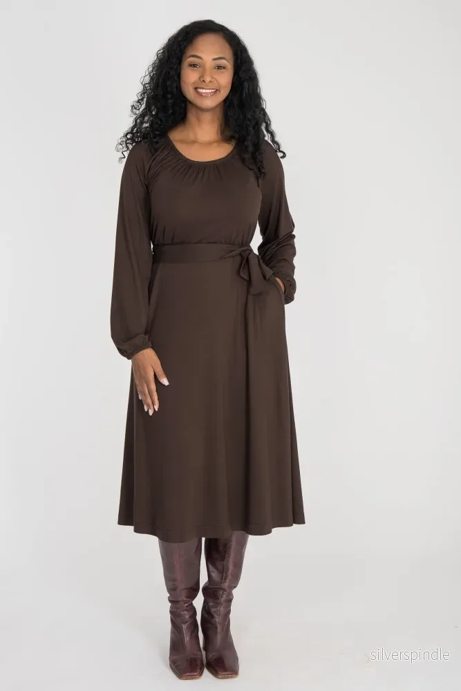 A-lined belted midi jersey dress - Chocolate brown - Bild 3