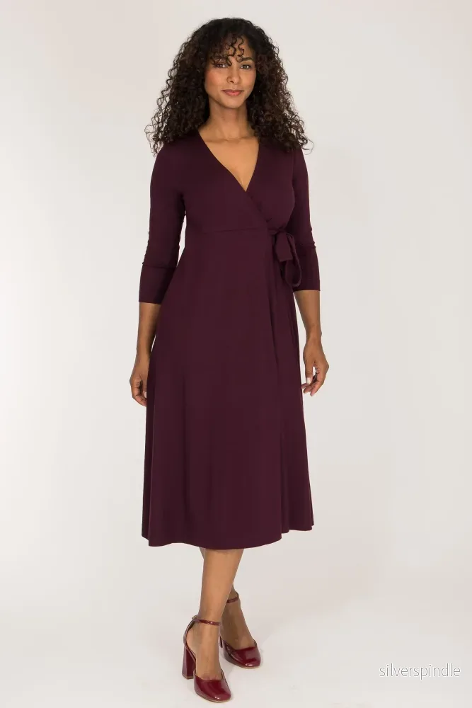 Loose fit midi wrap jersey dress - Bordeaux - Bild 3