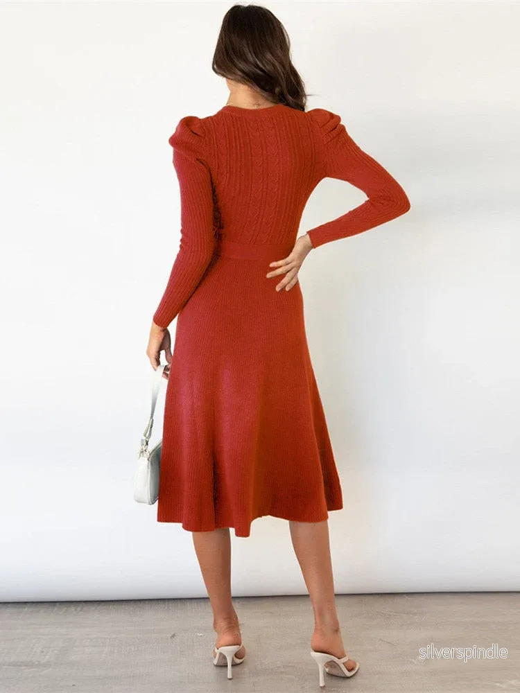 Elegant Stickad Tröja Dam | Midi Design med Löstagbart Bälte för Stil och Komfort - Bild 3