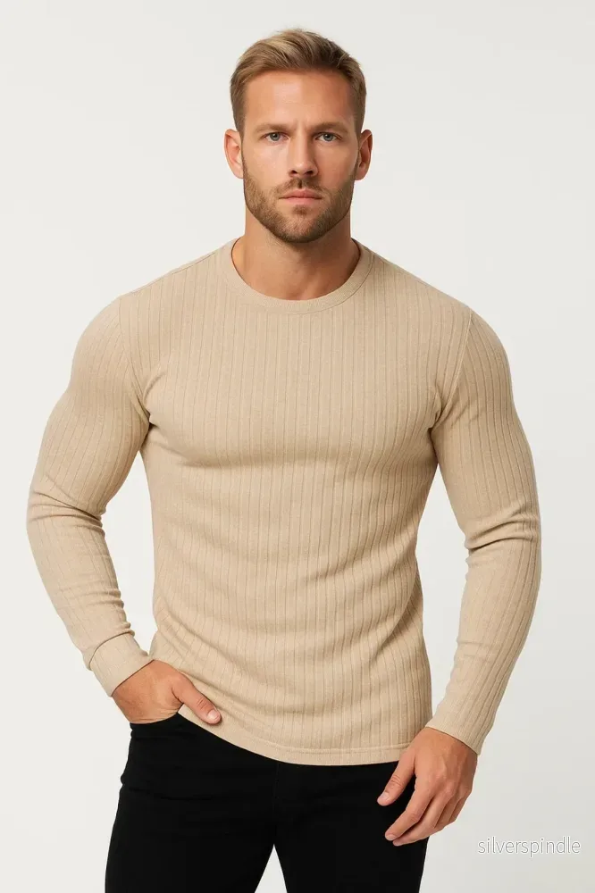 Moderna | Slim Fit Långärmad Topp för Män med Ribbad Textur | Mångsidig Bas för Komfort och Stil - Bild 3