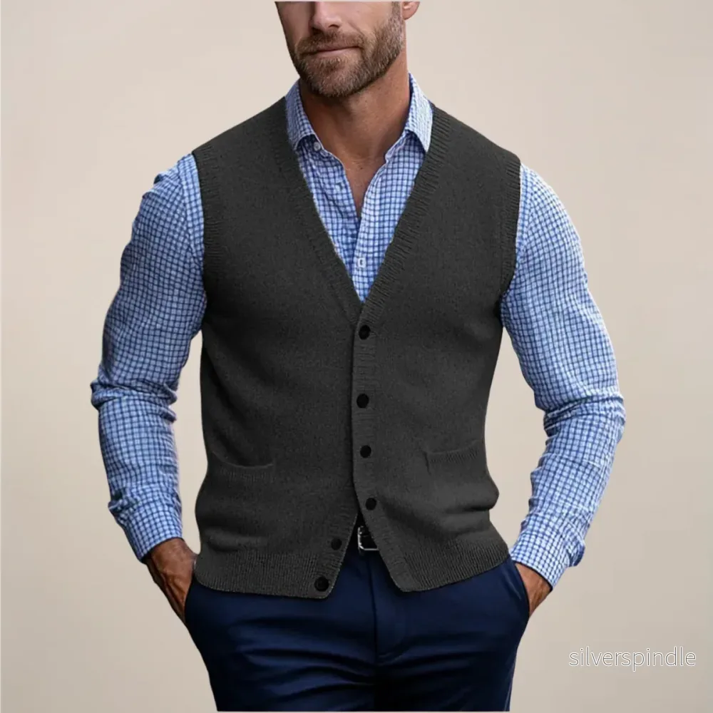 Klassisk Ärmlös Västtröja för Män med Ribbad Textur | Elegant Lagerlook för Alla Tillfällen - Bild 2