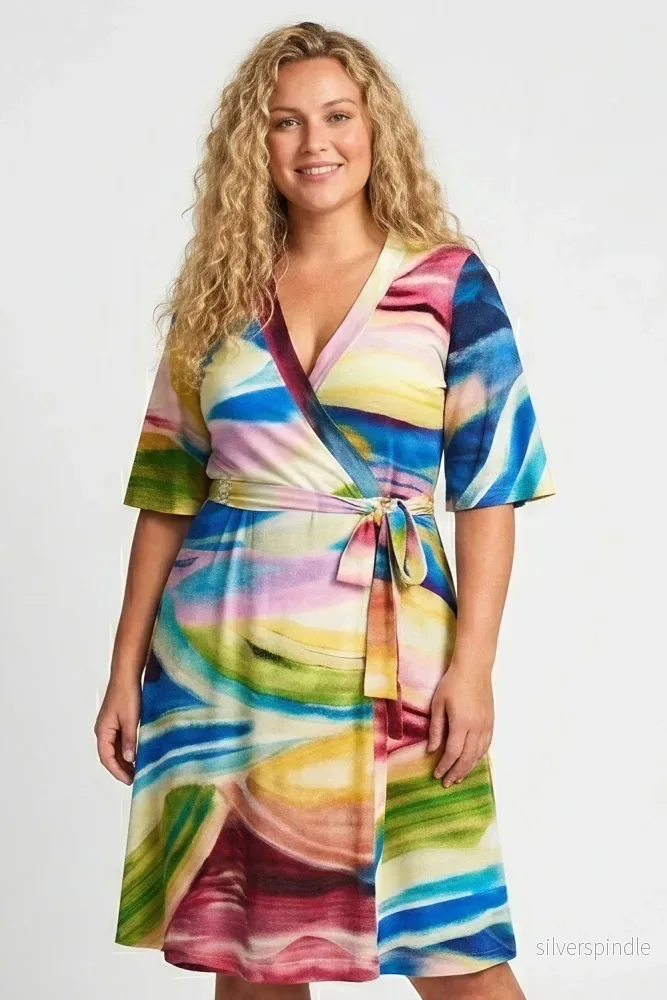 Bestie wrap short jersey dress - Rainbow