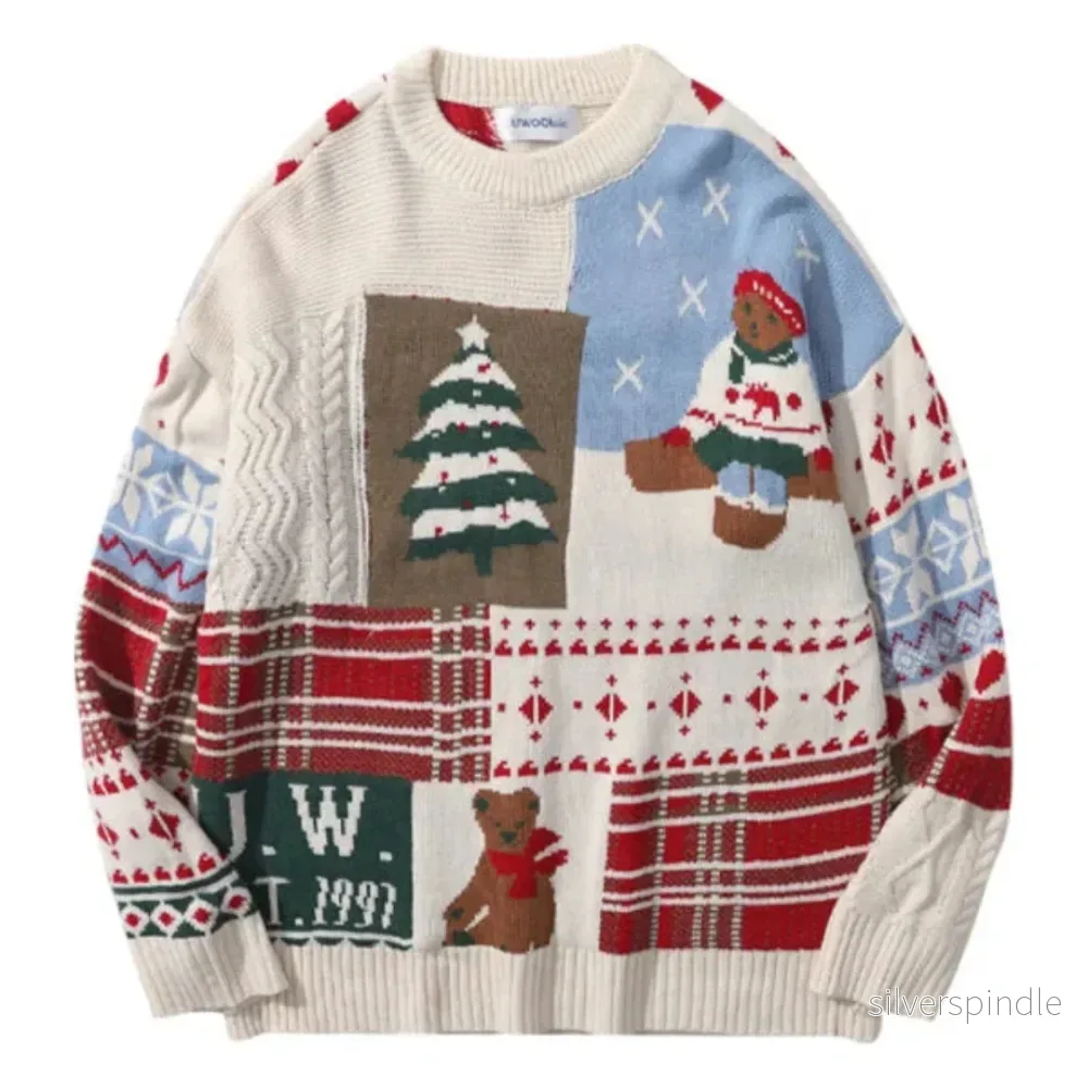 Julkollektion | Stickad Tröja Dam med Unikt Patchwork Mönster | Bekväm Loose Fit för Mysiga Högtider Julkollektion | Stickad Tröja Dam med Unikt Patchwork Mönster | Bekväm Loose Fit för Mysiga Högtider