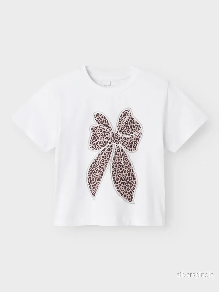 T-shirt med leopardmönstrad rosett - Bild 3