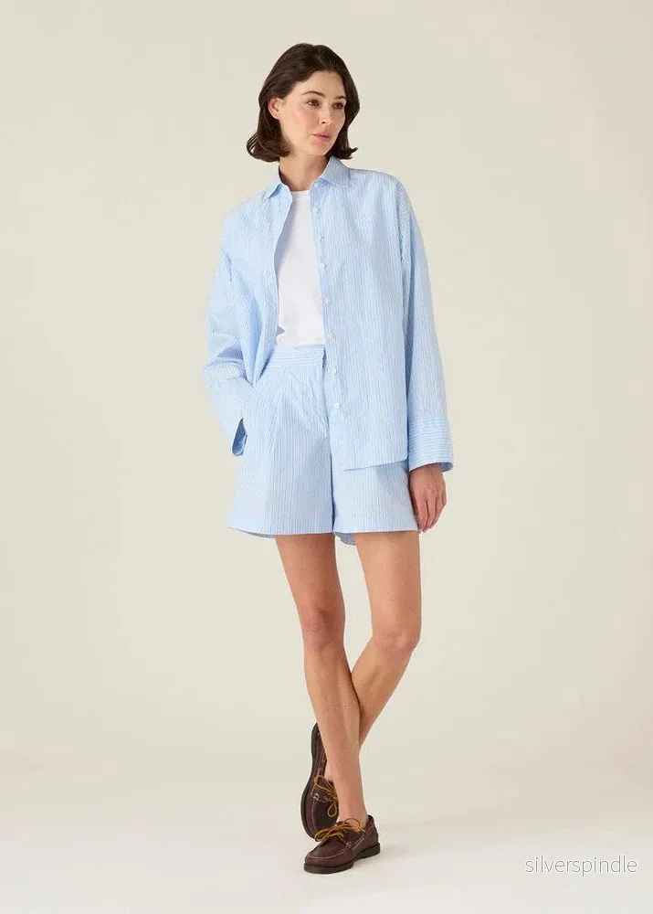 Lexington Org Cotton Poplin Shorts Blue MultiStrip Lexington Org Cotton Poplin Shorts Blue MultiStrip